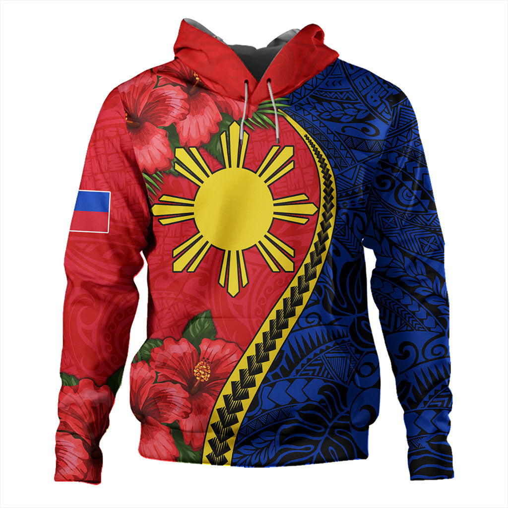 Philippines Filipinos Hoodie Tribal Polynesian With Hibiscus Flower