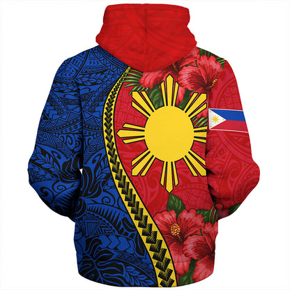 Philippines Filipinos Sherpa Hoodie Tribal Polynesian With Hibiscus Flower