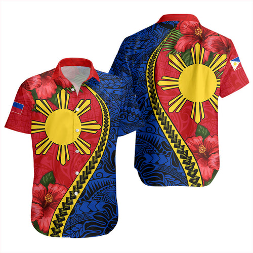 Philippines Filipinos Short Sleeve Shirt Tribal Polynesian With Hibiscus Flower