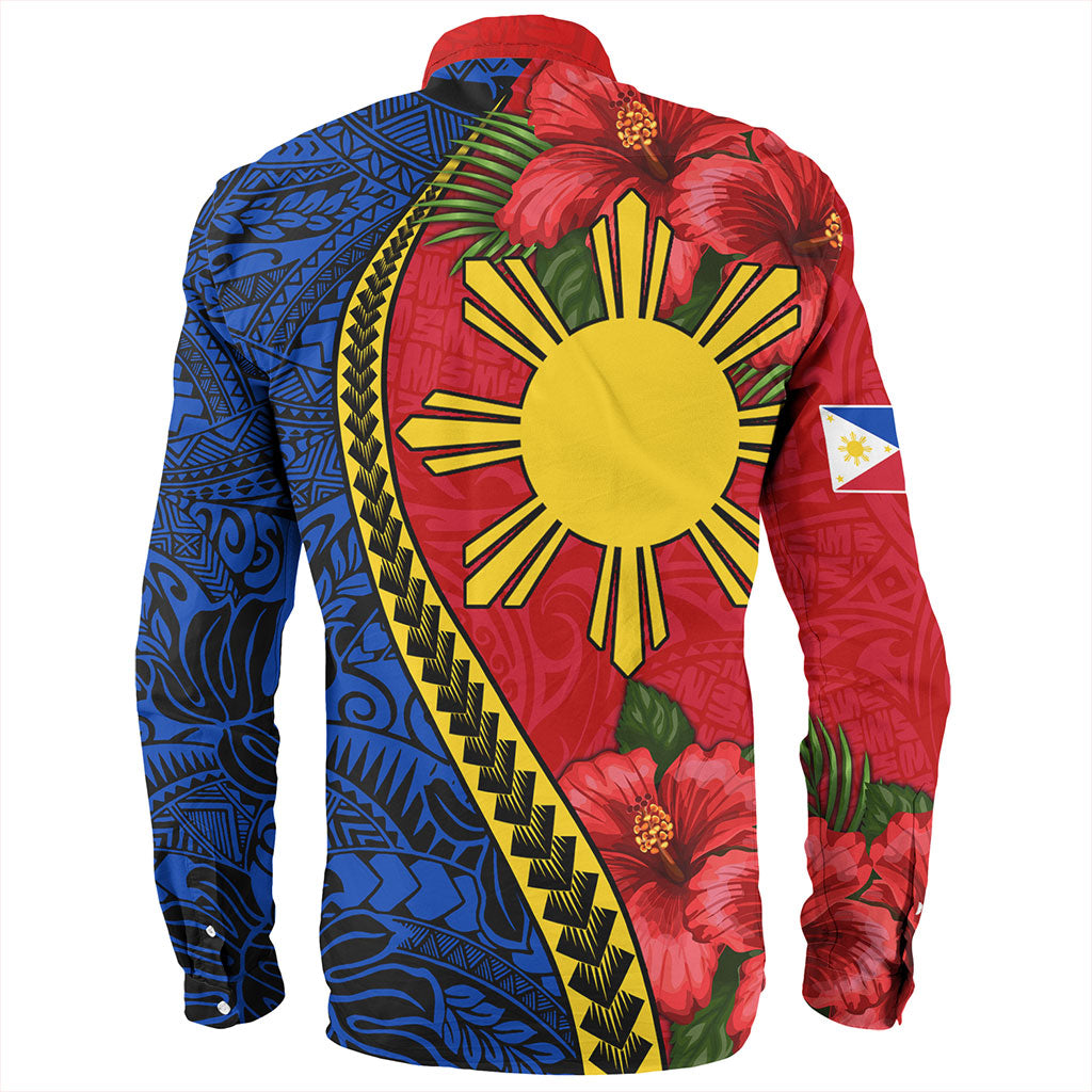 Philippines Filipinos Long Sleeve Shirt Tribal Polynesian With Hibiscus Flower