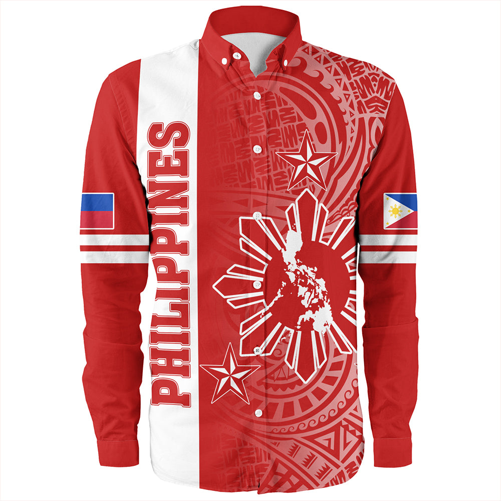 Philippines Long Sleeve Shirt Lauhala Half Concept Red