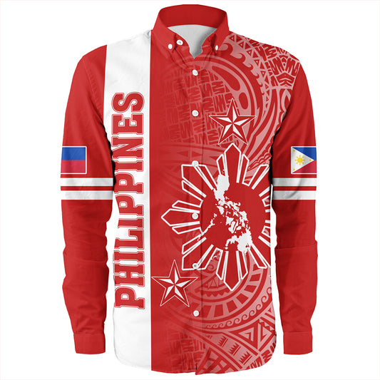 Philippines Long Sleeve Shirt Lauhala Half Concept Red