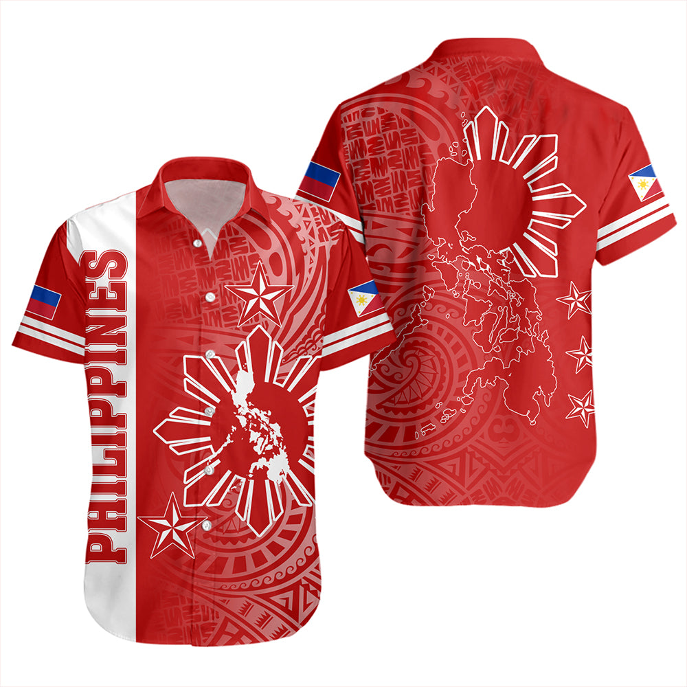 Philippines Short Sleeve Shirt Lauhala Half Concept Red
