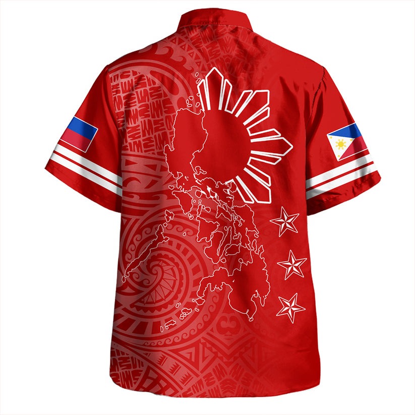 Philippines Hawaiian Shirt Lauhala Half Concept Red