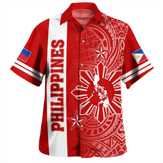 Philippines Hawaiian Shirt Lauhala Half Concept Red