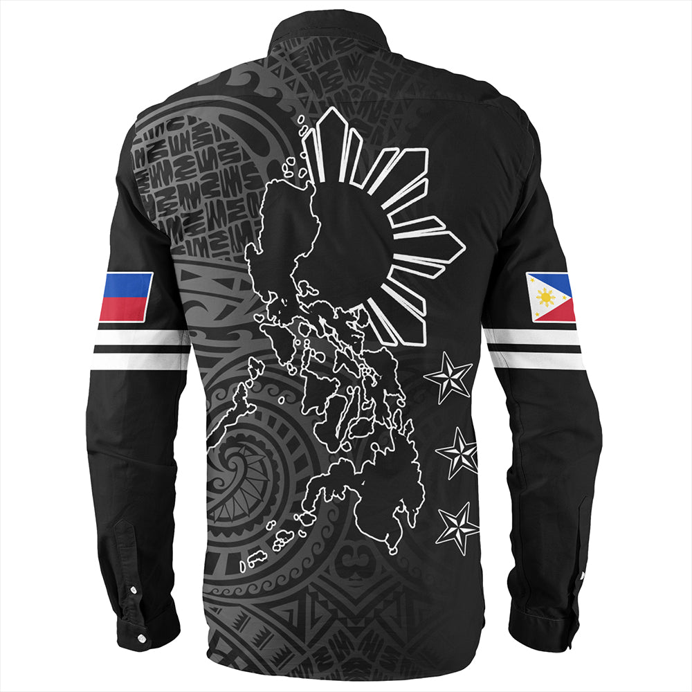 Philippines Long Sleeve Shirt Lauhala Half Concept Black