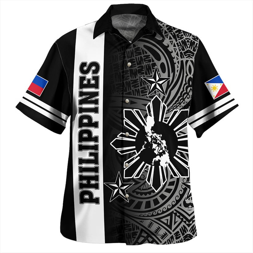 Philippines Hawaiian Shirt Lauhala Half Concept Black