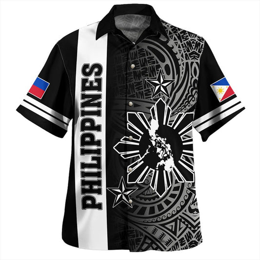Philippines Hawaiian Shirt Lauhala Half Concept Black