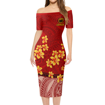 Samoa Combo Short Sleeve Dress And Shirt Plumeria Flower Fabric Design