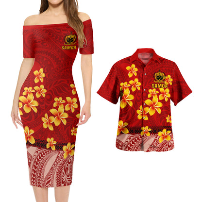 Samoa Combo Short Sleeve Dress And Shirt Plumeria Flower Fabric Design