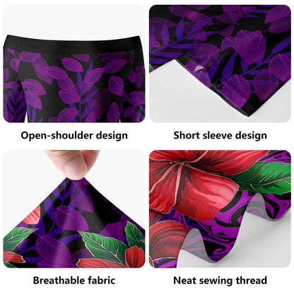 Hawaii Combo Short Sleeve Dress And Shirt Plumeria Tropical Leaf