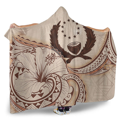 Pohnpei State Hooded Blanket Hibiscus Flower Vintage Style