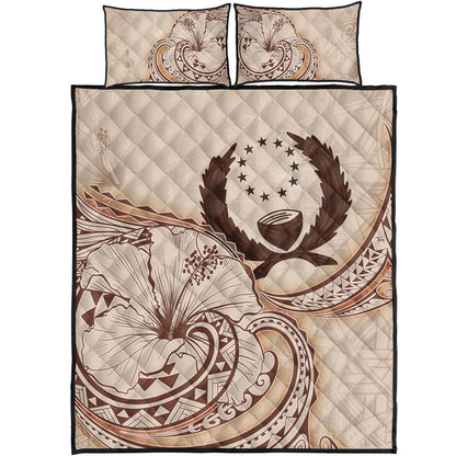 Pohnpei State Quilt Bed Set Hibiscus Flower Vintage Style