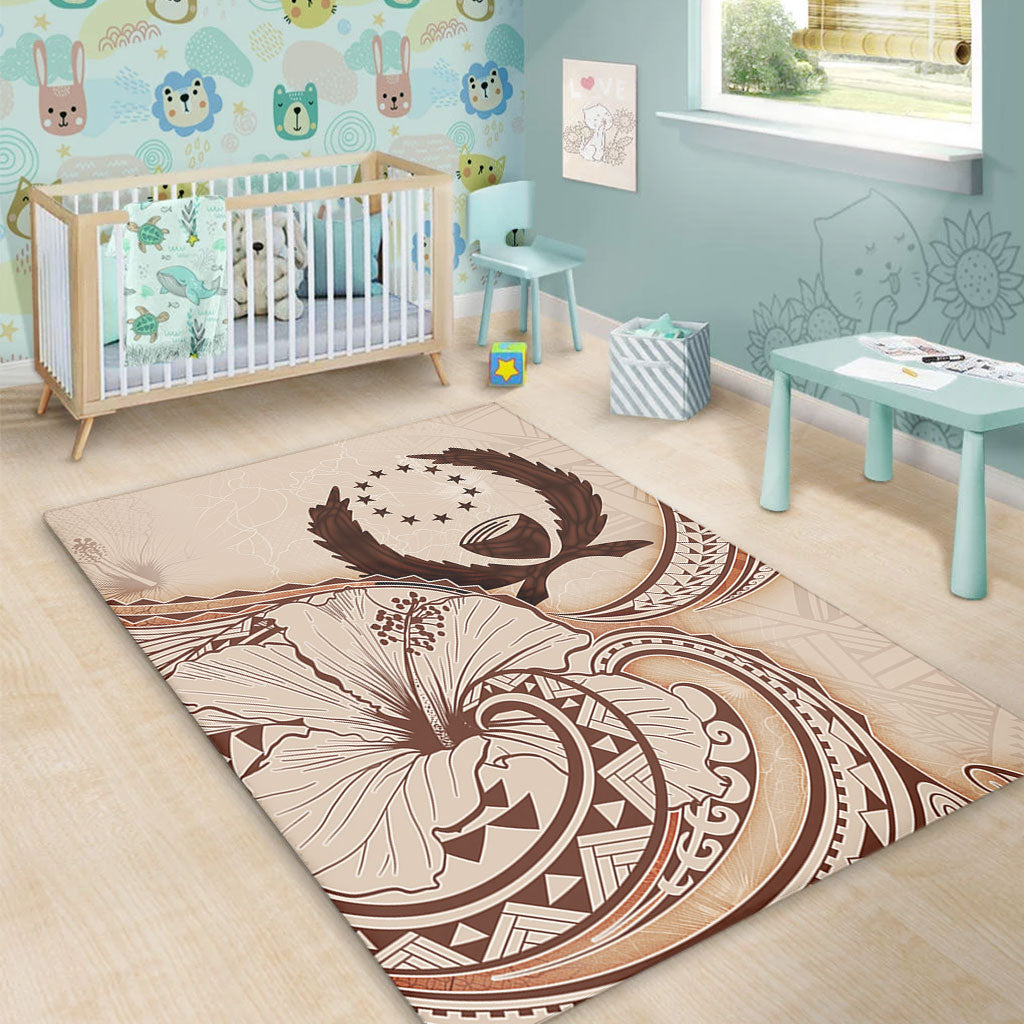 Pohnpei State Area Rug Hibiscus Flower Vintage Style