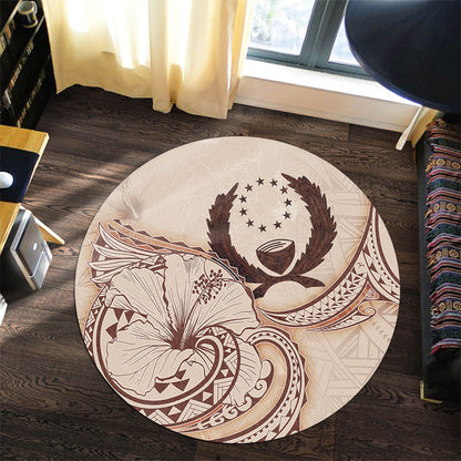 Pohnpei State Round Rug Hibiscus Flower Vintage Style