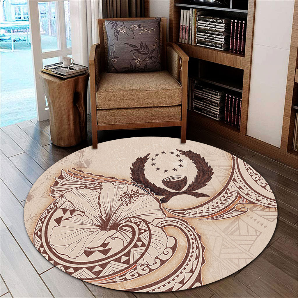 Pohnpei State Round Rug Hibiscus Flower Vintage Style