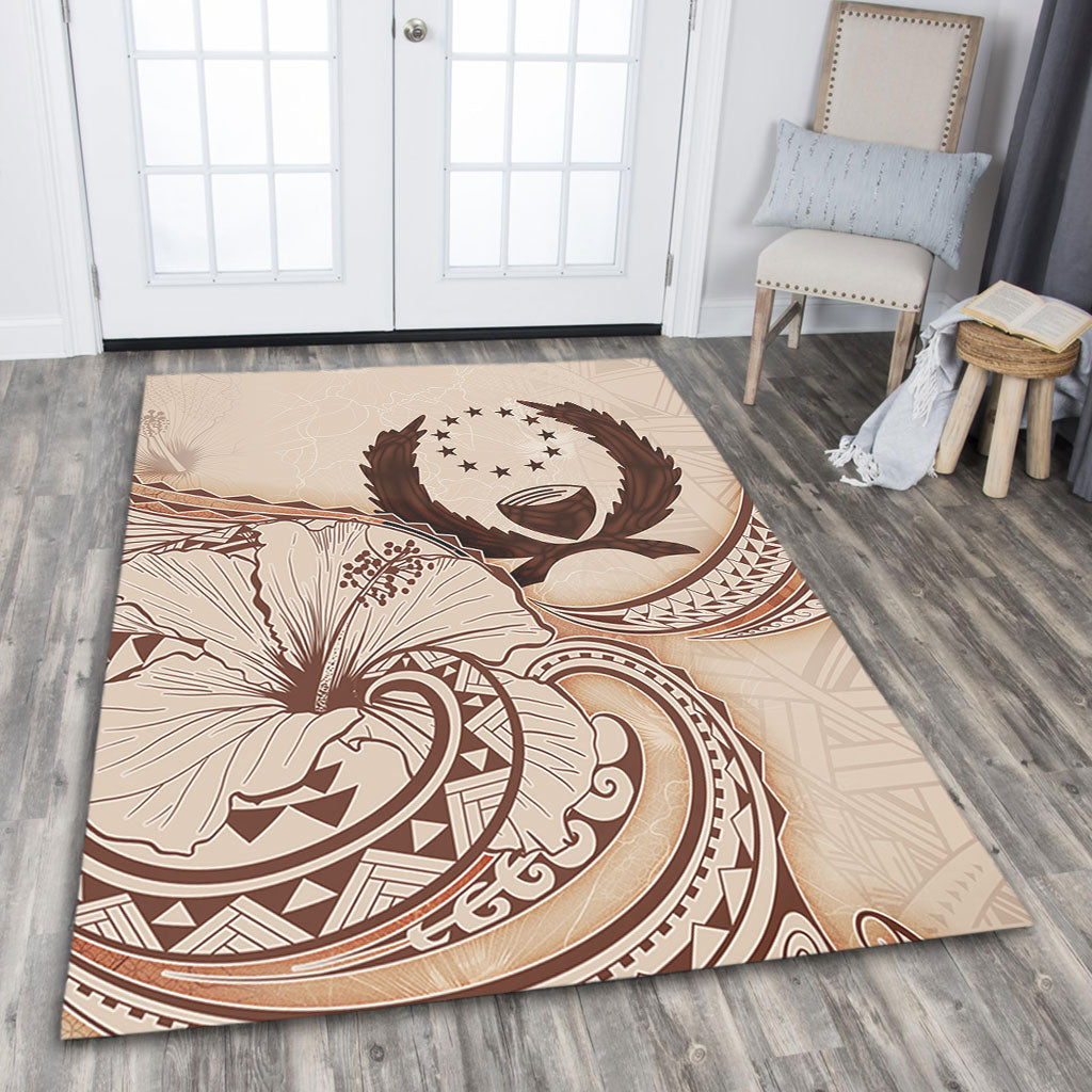 Pohnpei State Area Rug Hibiscus Flower Vintage Style
