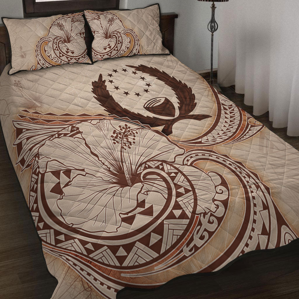 Pohnpei State Quilt Bed Set Hibiscus Flower Vintage Style
