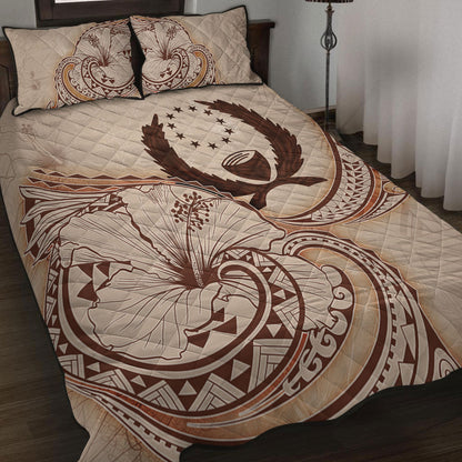 Pohnpei State Quilt Bed Set Hibiscus Flower Vintage Style
