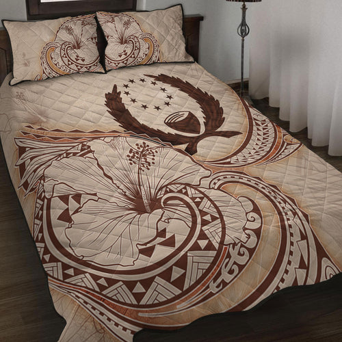 Pohnpei State Quilt Bed Set Hibiscus Flower Vintage Style