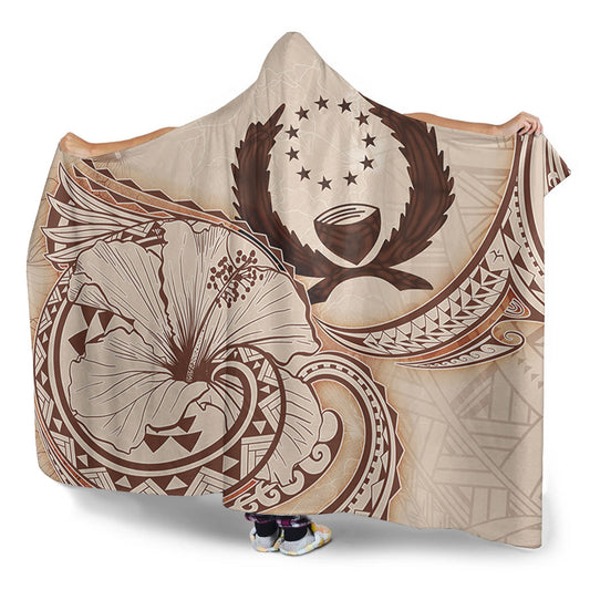 Pohnpei State Hooded Blanket Hibiscus Flower Vintage Style