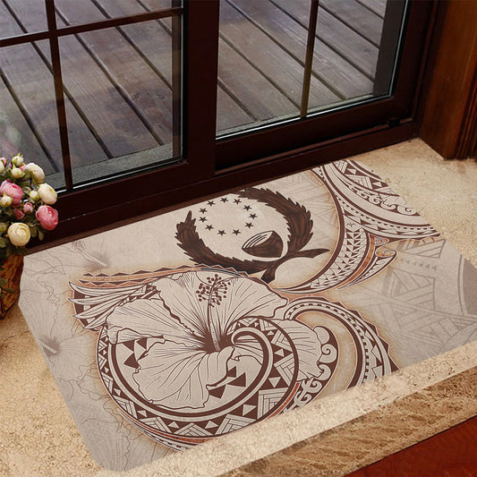 Pohnpei State Door Mat Hibiscus Flower Vintage Style