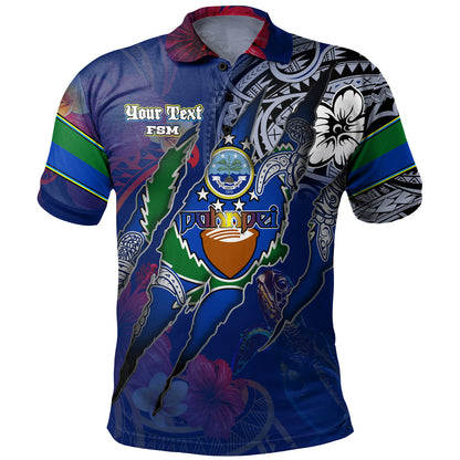Pohnpei State Polo Shirt Custom Pohnpeian Blood Inside Me Polynesian Sleeve Tattoo Tropical Blue