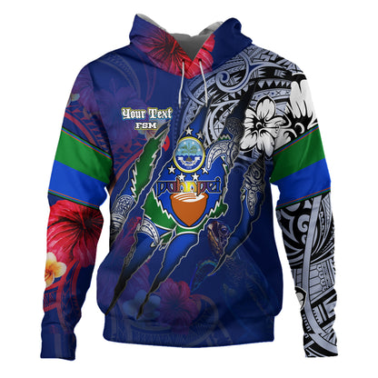 Pohnpei State Hoodie Custom Pohnpeian Blood Inside Me Polynesian Sleeve Tattoo Tropical Blue