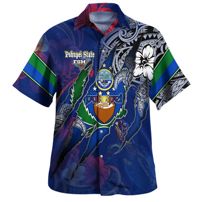 Kosrae Hawaiian Shirt Custom Kosraean Blood Inside Me Polynesian Sleeve Tattoo Tropical Blue