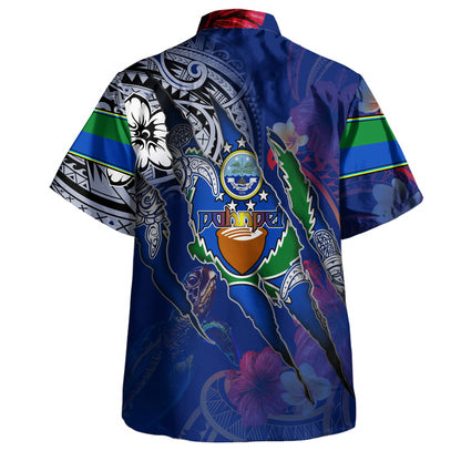 Kosrae Hawaiian Shirt Custom Kosraean Blood Inside Me Polynesian Sleeve Tattoo Tropical Blue