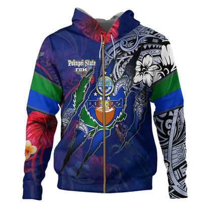 Pohnpei State Hoodie Custom Pohnpeian Blood Inside Me Polynesian Sleeve Tattoo Tropical Blue
