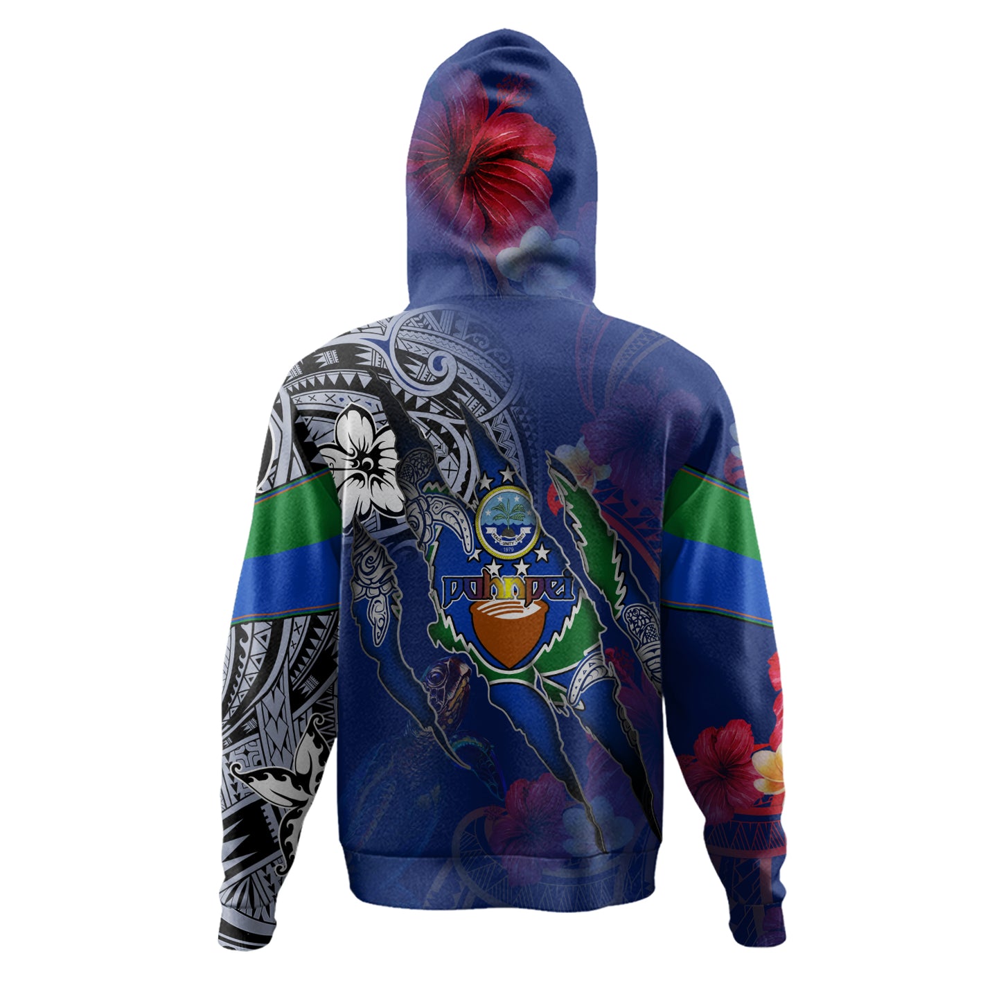 Pohnpei State Hoodie Custom Pohnpeian Blood Inside Me Polynesian Sleeve Tattoo Tropical Blue