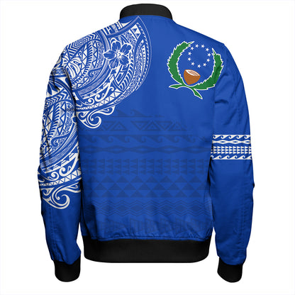 Pohnpei State Bomber Jacket Polynesian Flag With Coat Of Arms