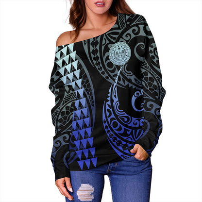 Pohnpei State Off Shoulder Sweatshirt Kakau Style