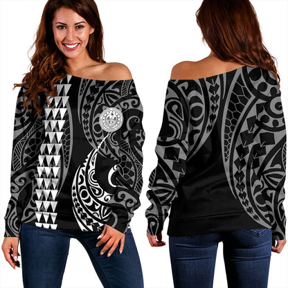 Pohnpei State Off Shoulder Sweatshirt Kakau Style Ver.1