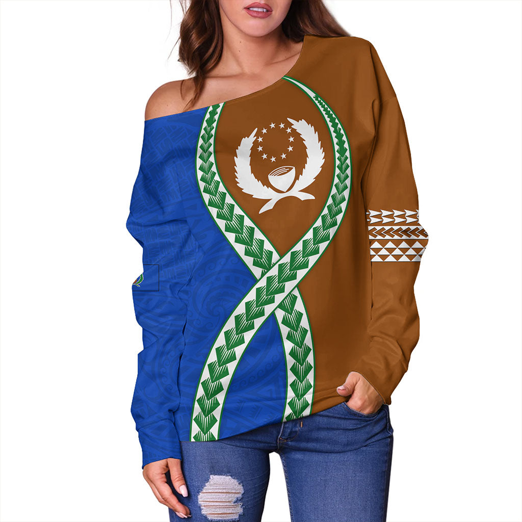 Pohnpei State Off Shoulder Sweatshirt Tribal Polynesian In My Heart