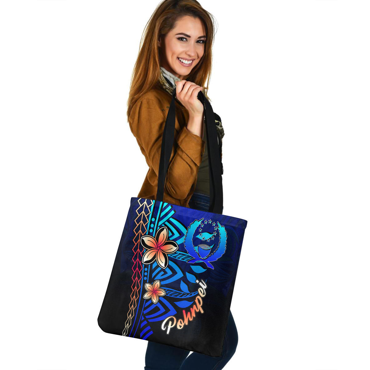 Pohnpei Custom Personalised Tote Bag Blue Vintage Tribal Mountain