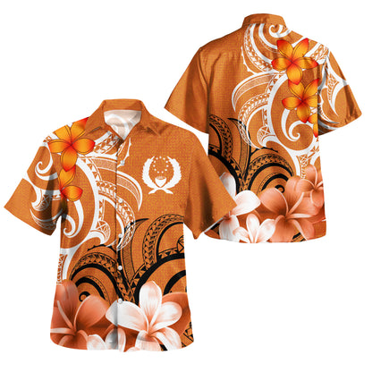 Pohnpei Custom Personalised Hawaiian Shirt Polynesian Floral Spirit Orange