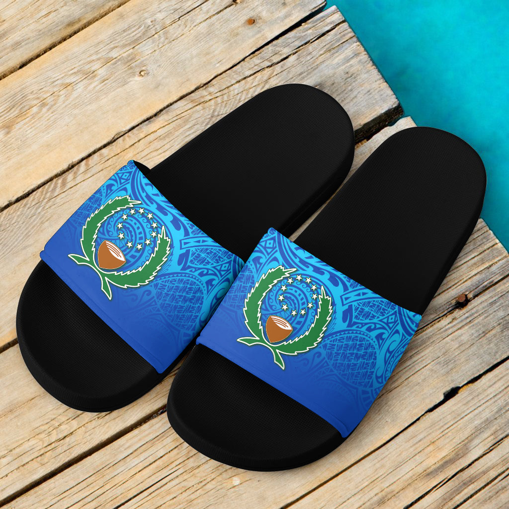 Pohnpei Flag Color With Traditional Patterns Slide Sandals | Polynesian.co