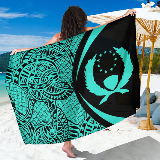 Pohnpei State Sarong Coat Of Arm Lauhala Circle Turquoise