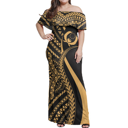 Pohnpei Combo Dress And Shirt - Micronesian Tentacle Tribal Pattern Gold