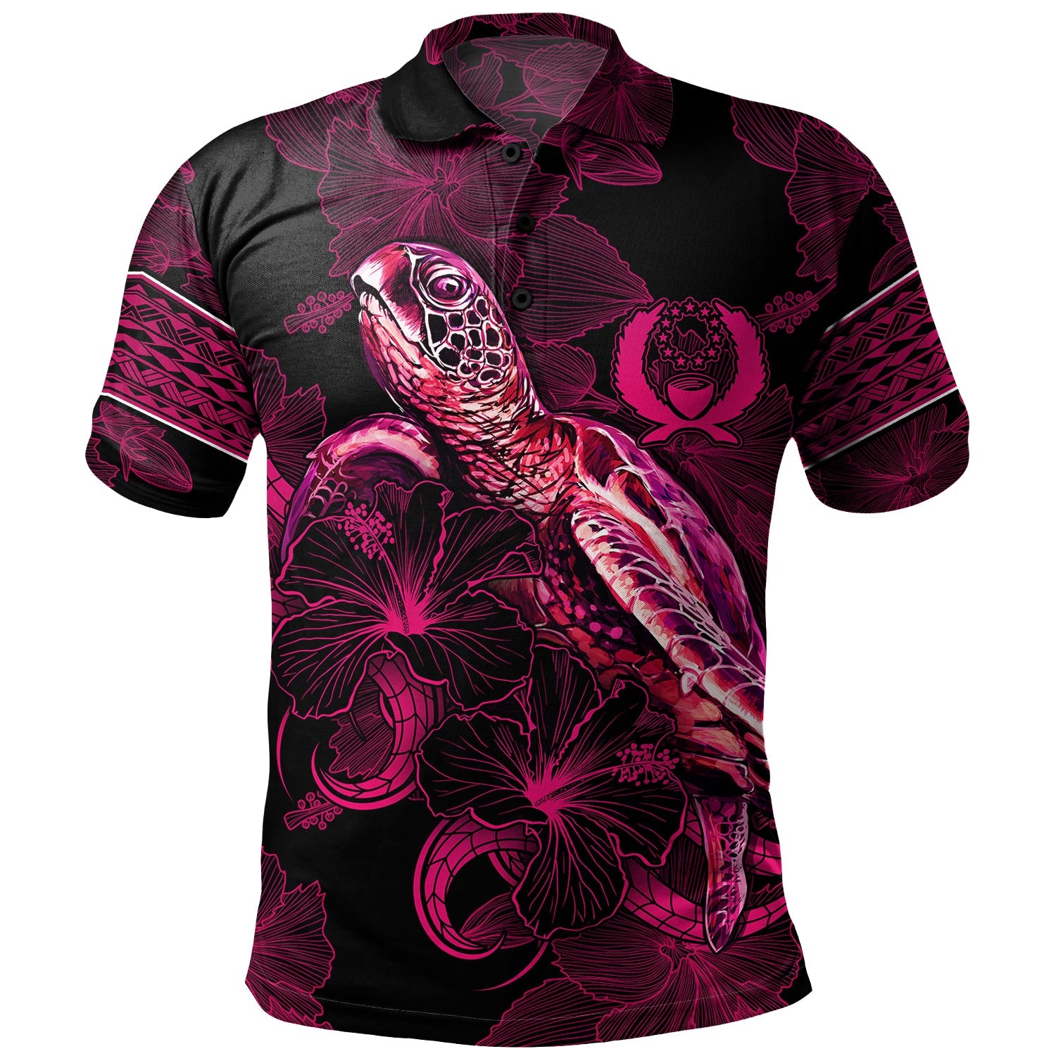 Pohnpei State Polo Shirt Sea Turtle With Blooming Hibiscus Flowers Tribal Maroon