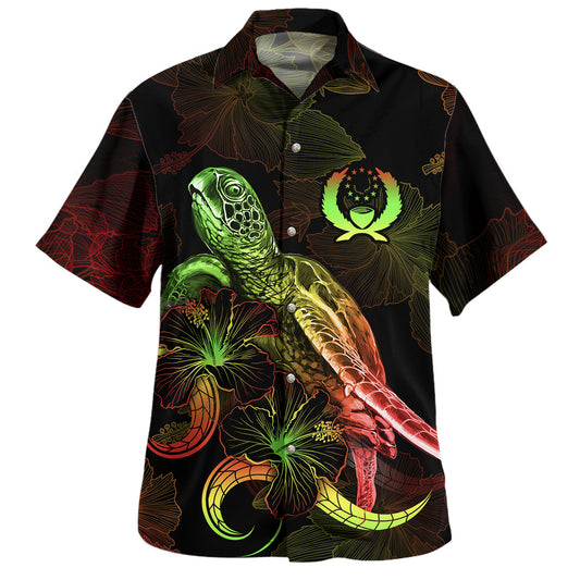 Yap State Hawaiian Shirt Sea Turtle With Blooming Hibiscus Flowers Reggae