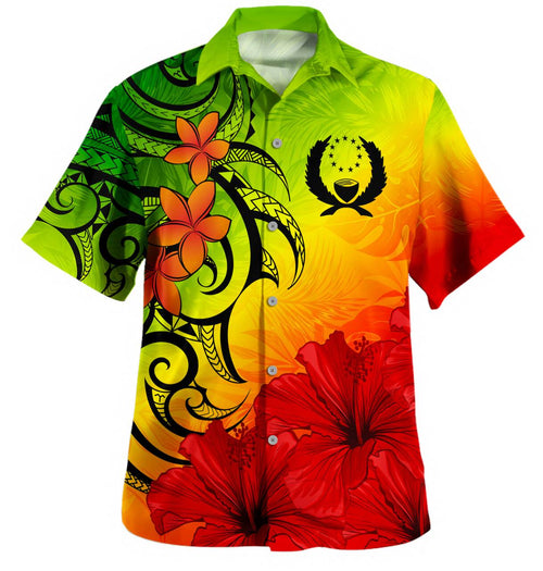 Pohnpei State Hawaiian Shirt Tribal Polynesia Tropical Hibiscus Flower