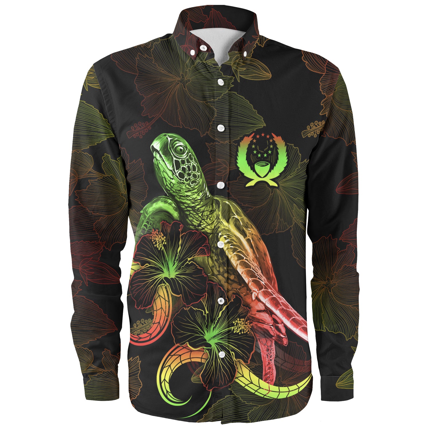 Pohnpei State Long Sleeve Shirt Sea Turtle With Blooming Hibiscus Flowers Reggae
