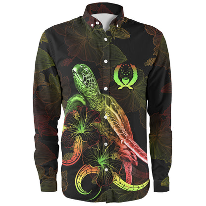 Pohnpei State Long Sleeve Shirt Sea Turtle With Blooming Hibiscus Flowers Reggae