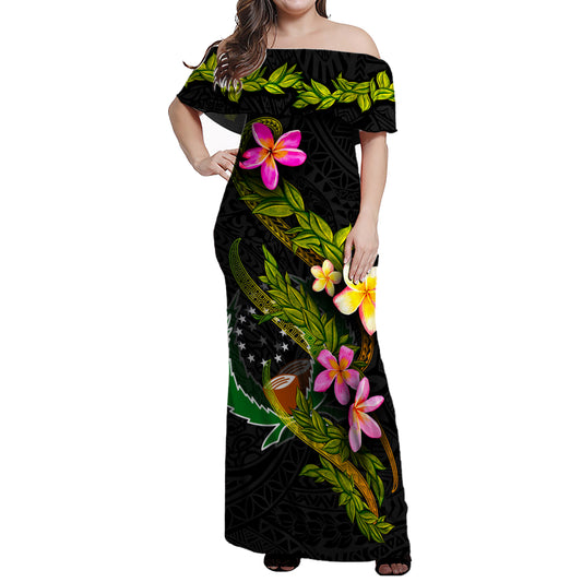 Pohnpei State Women Off Shoulder Long Dress - Plumeria Tribal