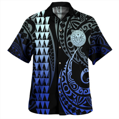 Pohnpei State Combo Puletasi And Shirt Kakau Style Gradient Blue