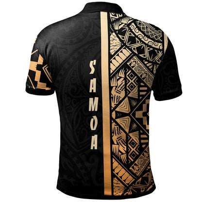 Samoa Polo Shirt - Samoa Coat Of Arms With Polynesian Tribal Pattern Gold