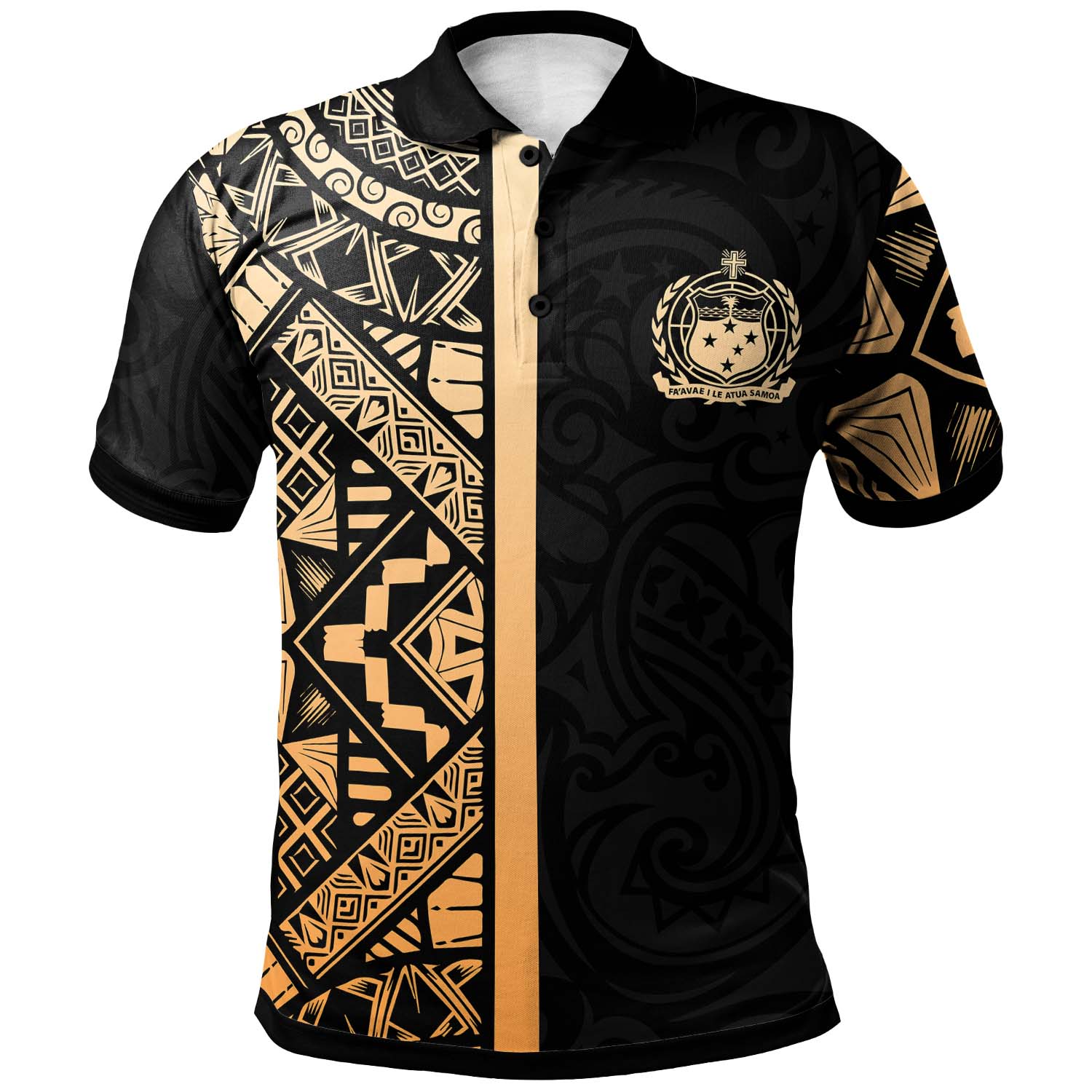 Samoa Polo Shirt - Samoa Coat Of Arms With Polynesian Tribal Pattern Gold